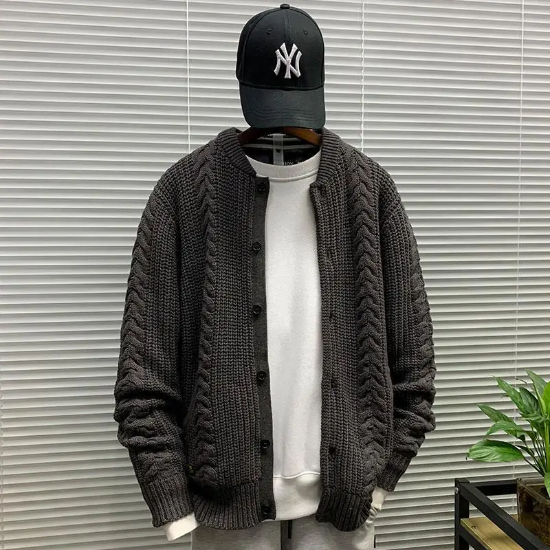 

Spring Winter New Men's Cardigan Single-Breasted Fashion Knit Plus Size Sweater Stitching Round Collar Coats Jackets A16