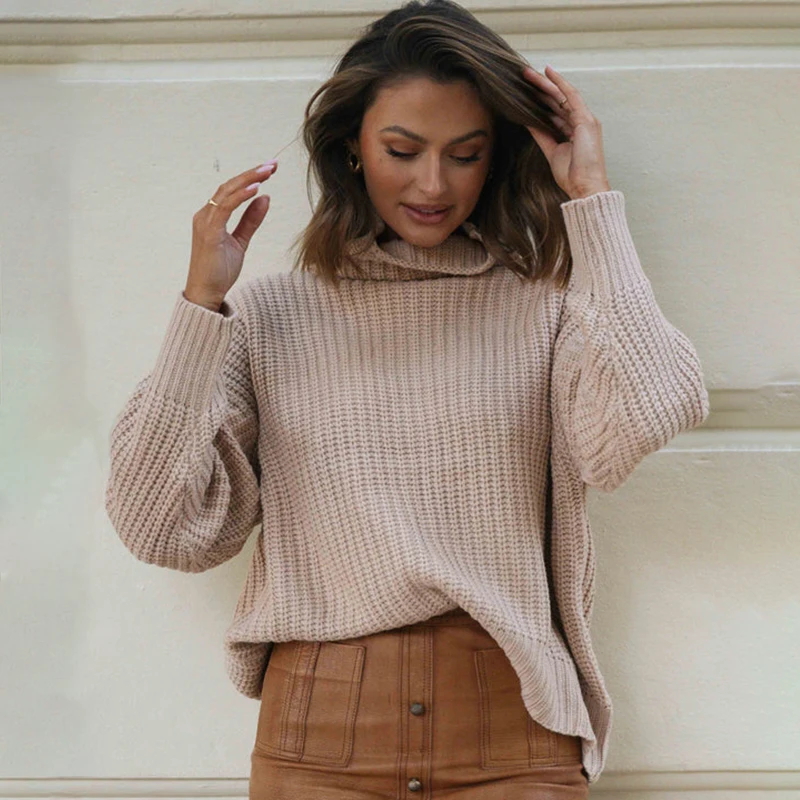 

Ardm Casual Turleneck Long Sleeve Top Loose Knitted Winter Sweater Women Black Pull Femme Pullover