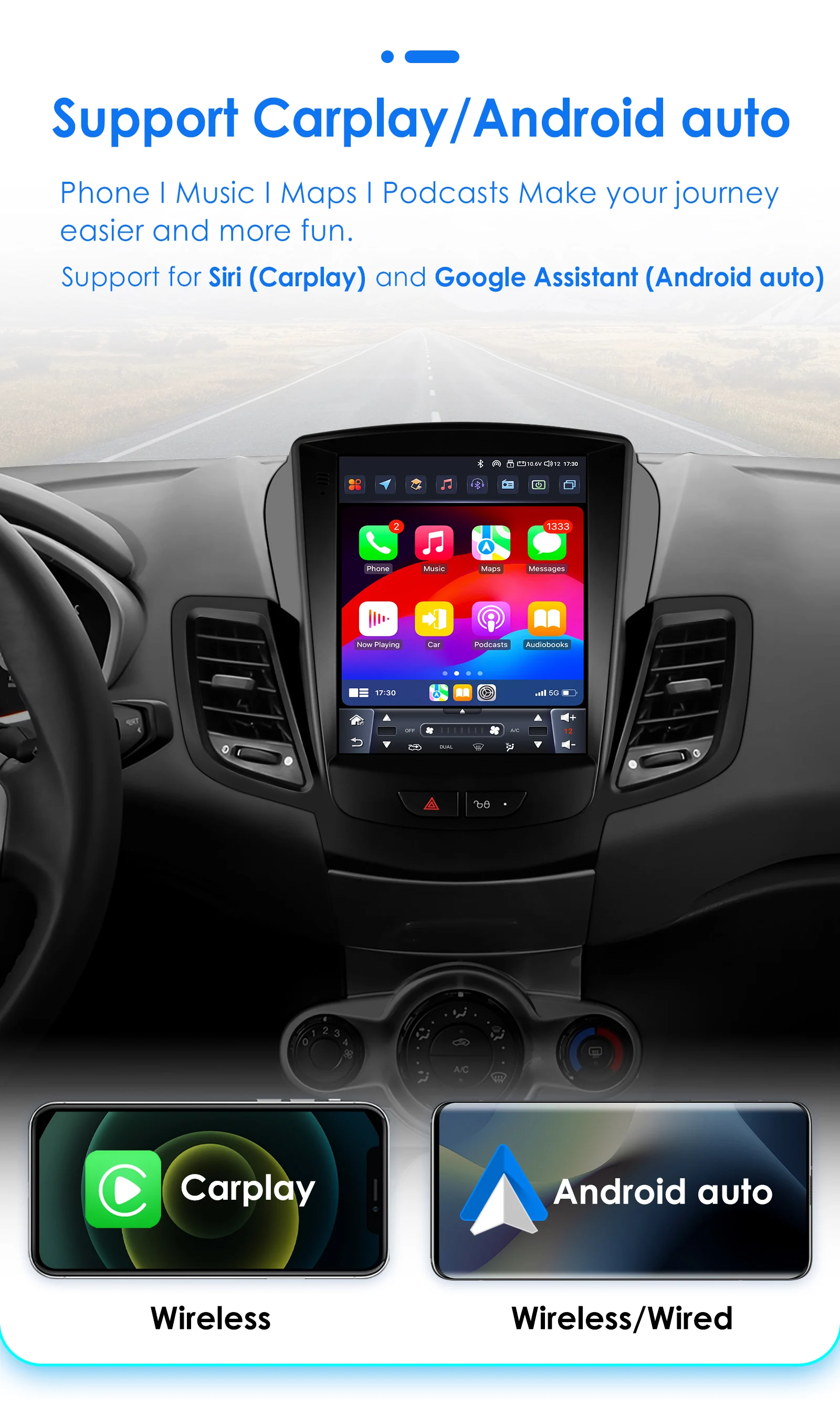 Hizpo 9,7 Zoll CarPlay Android Auto Autoradio für Ford Fiesta 2009–2016 Tesla Style Bildschirm 4G BT GPS RDS DSP SWC UIS7862 360CAM – Detail 9