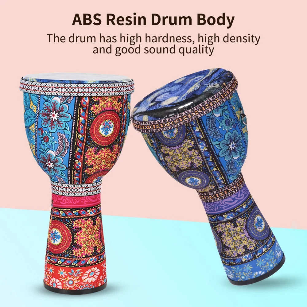 

8 Inch Djembe Drum Percussion Instrument Children Light Tambourine with Colorful Art Patterns Enlightenment Musical Instruments