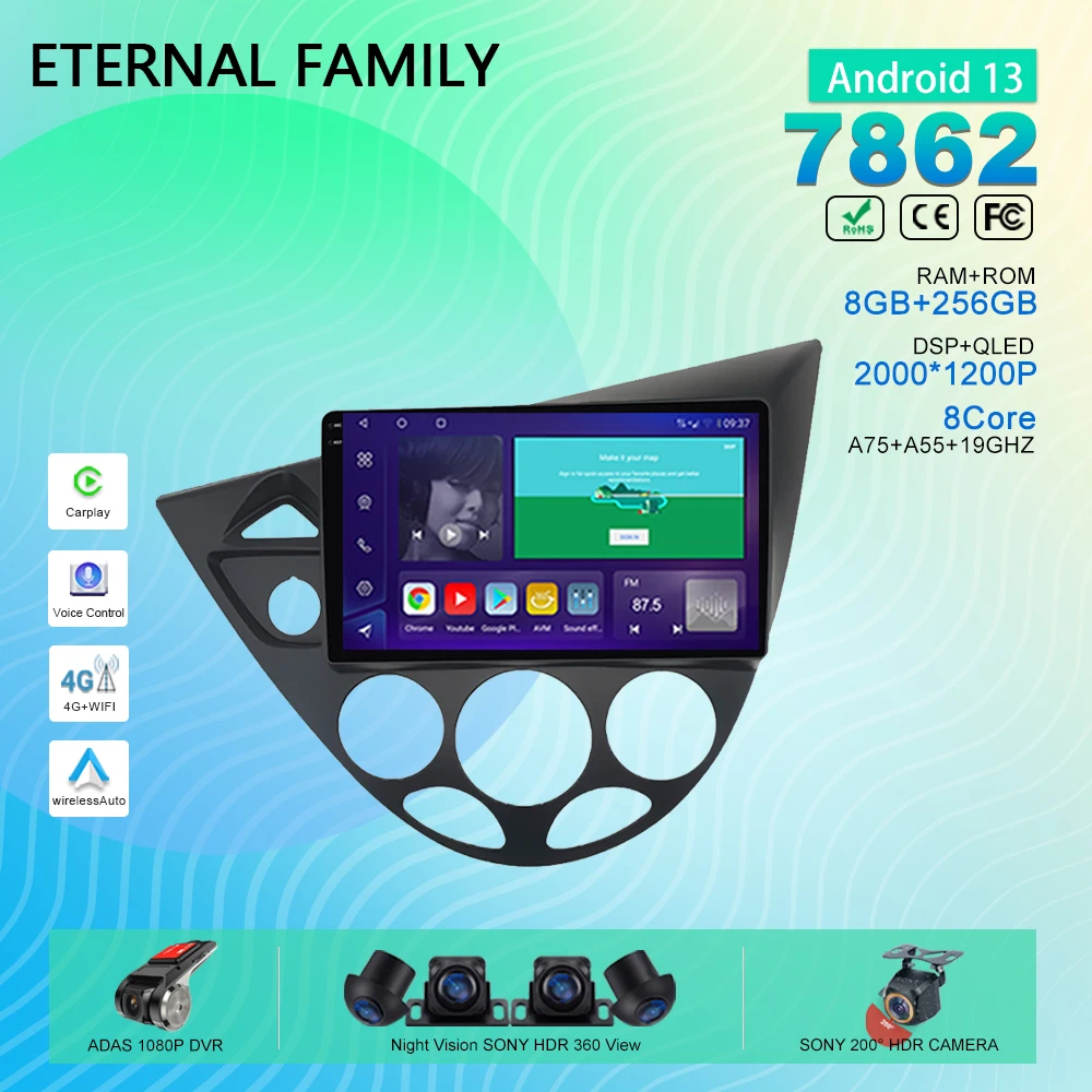7862 Cpu Android13 Autoradio Per Ford Fiesta 1995 - 2001 Focus 1998-2004 Lettore Multimediale Navigazione Gps Autoradio Video Stereo