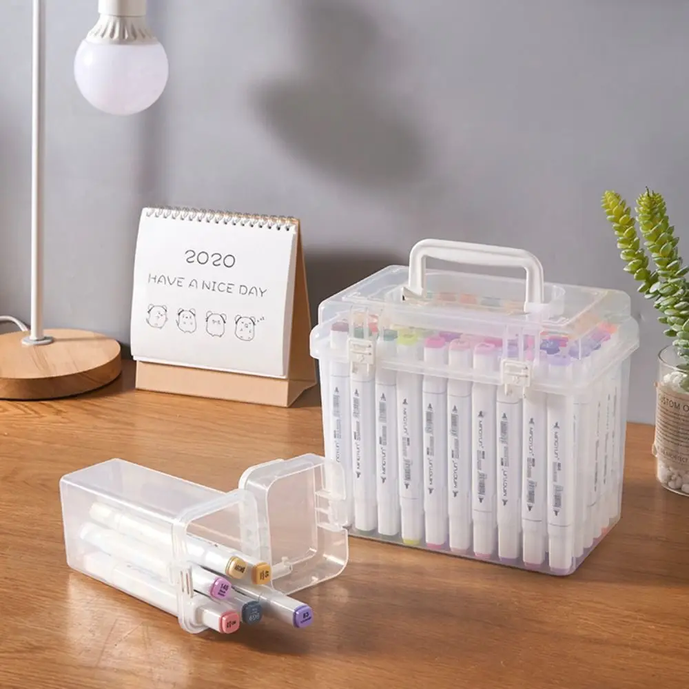 Transparent Marker Box Storage Box 80pcs Plastic Transparent Box Portable Watercolor Marker Box Case School Supplies 3