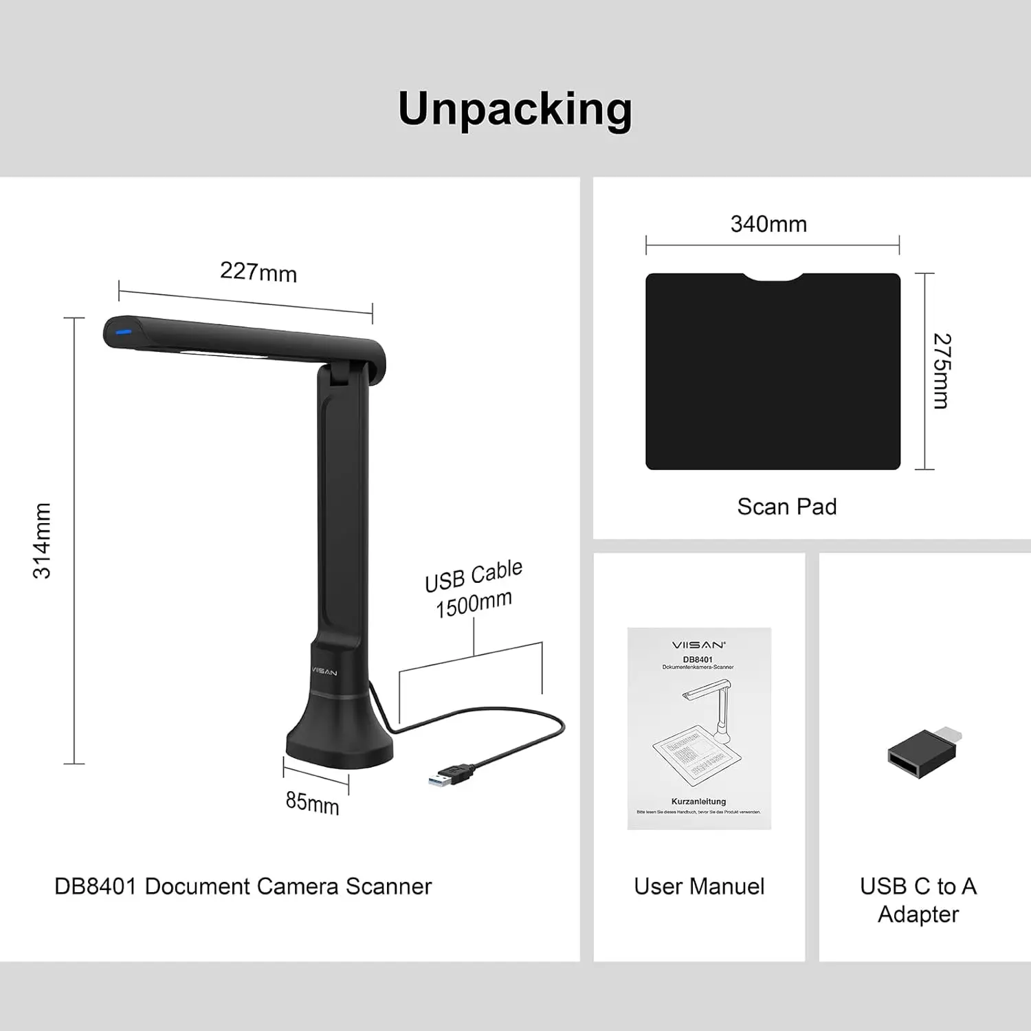 VIISAN DB8401 16MP Document Camera for Office & School, Windows/macOS Certified USB Scanner with OCR,TTS,Barcode Recognition, Fo - 2
