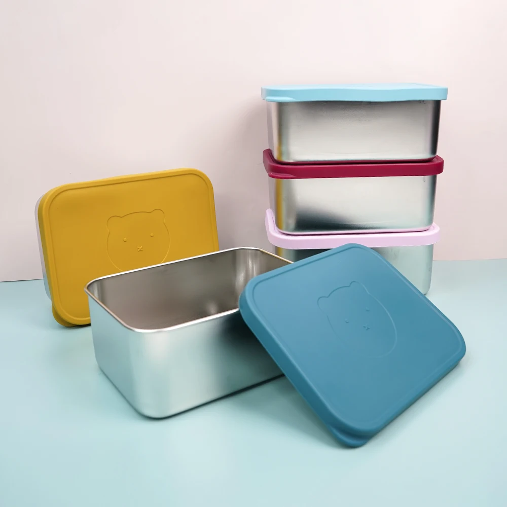 1800ML Storage Box Portable Storage Container Food Grade Stainless steel Box with Silicone Lid 3