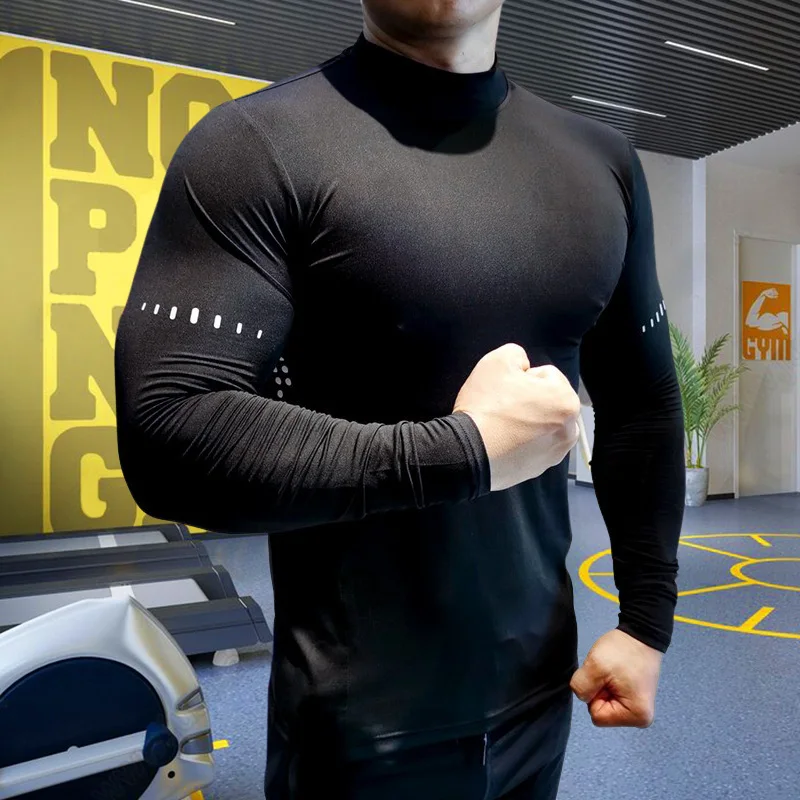 Negro - Camiseta Transpirable Manga Larga para Hombre