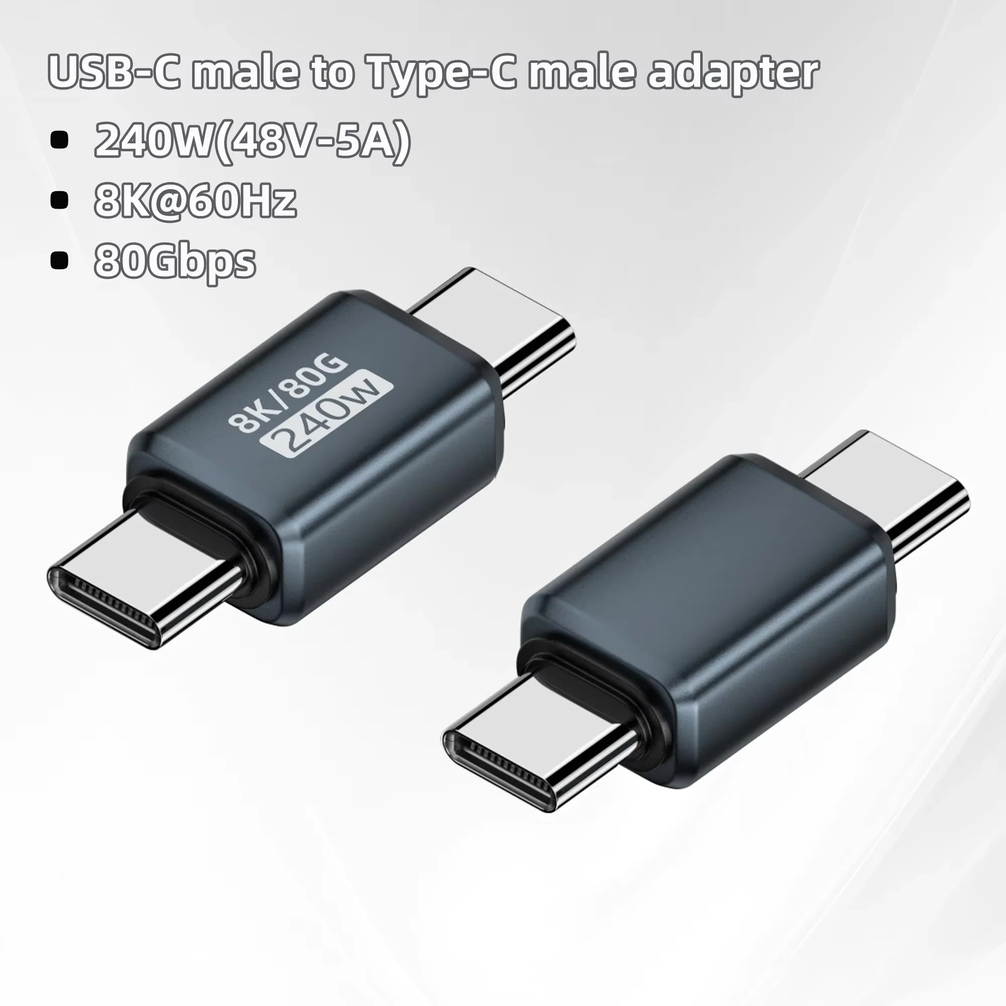High-Speed USB-C 8K Charger Connector with 240W Power Delivery and 80Gbps Data Transfer Rate