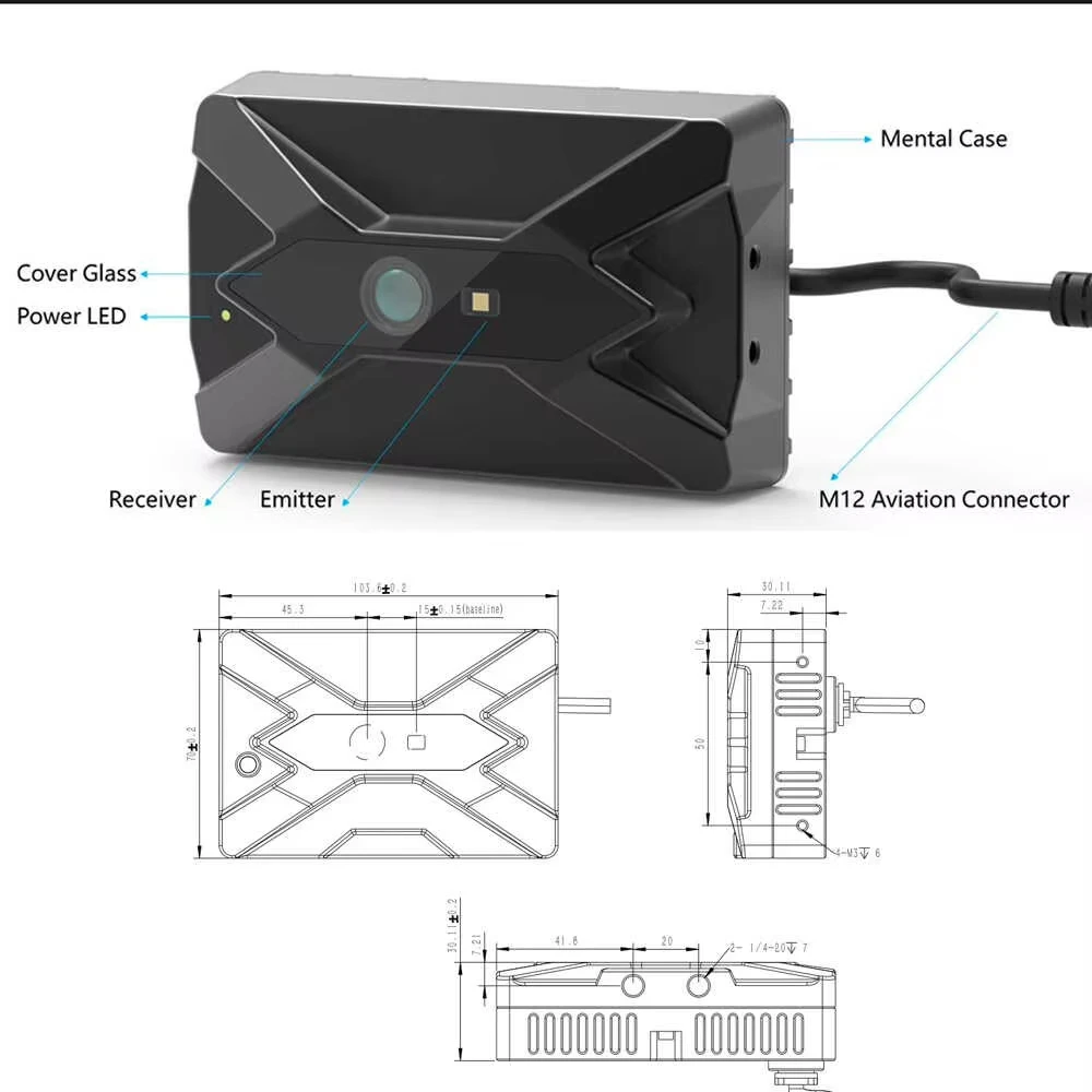 CS20-P TOF 3D Solid State Lidar Ranging Sensor Indoor 5-meter Industrial Depth Camera FOV H100 ° xV75 ° 5