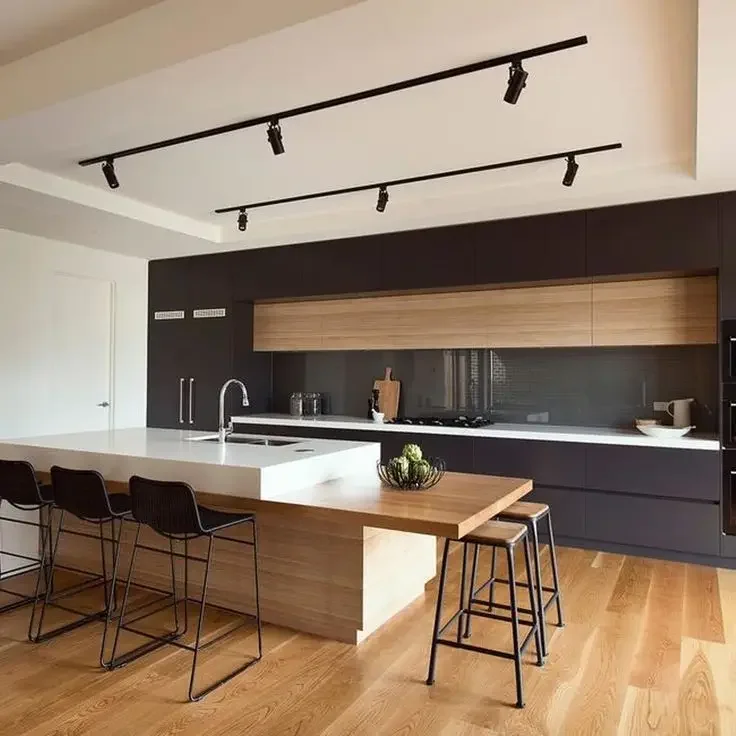 Modern Kitchen Design White Black Lacquer High End Flat Door Modular Kitchen Cabinets With Quartz Island