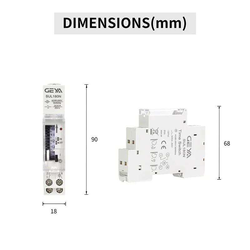 GEYA SUL180N Timer Switch 24 Hours Electrical Programmable Timer 110V 220V 16A with Battery Din Rail Mechanical Timer Switch CE 6