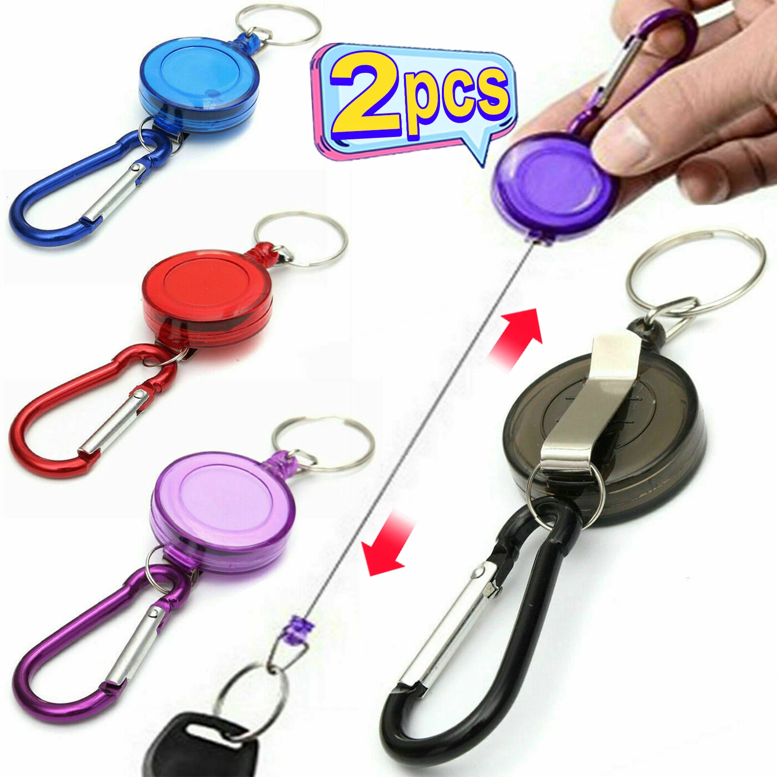 2Pcs Retractable ID Badge Holder Portable Retractable Keychain Flexible Key  Chain Small Keychain