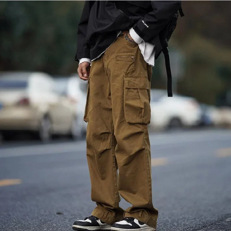 Men's Cargo Pants Brown Male Trousers Multipockets Wide Multi