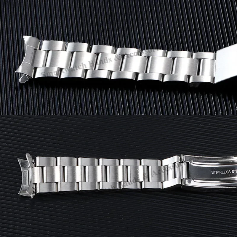 Premium Curved End Stainless Steel Watch Strap with Folding Bracelet