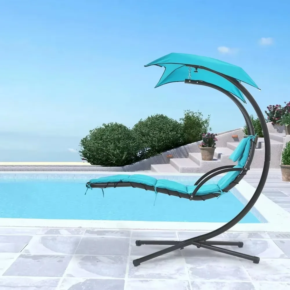 Hammock Chair Lounge Chair w/Built-in Pillow and Removable Patio Swing Lounge Chair Canopy Hammock Arc Stand 5