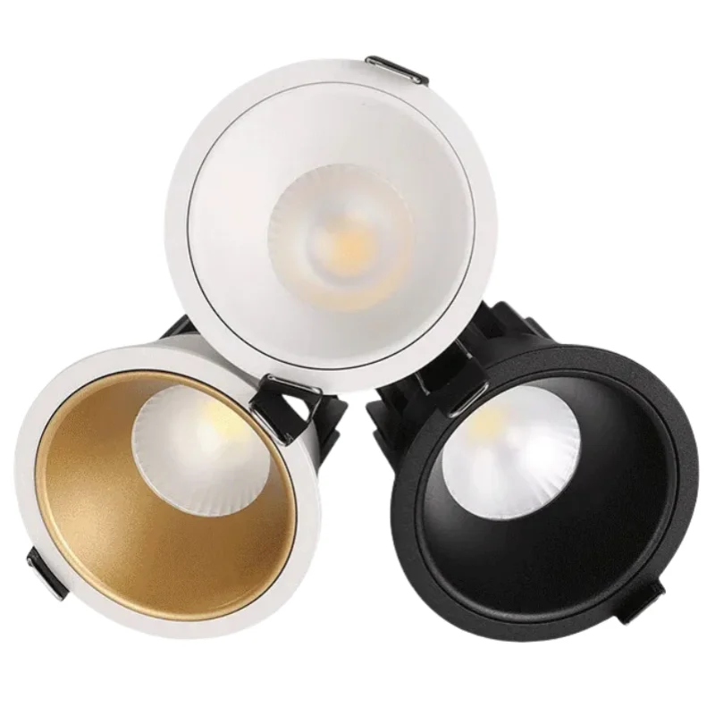 Recessed LED Ceiling Lamp Dimmable 220v 110v White Gold Black Spot lights COB Anti-Glare Downlight For Home Office Store Indoor