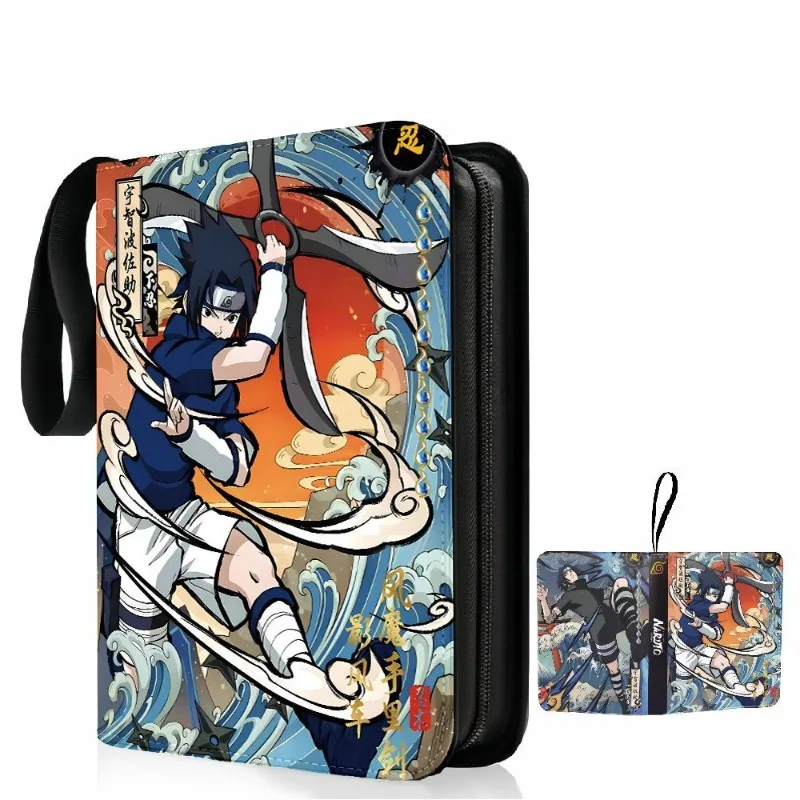 나루토 카드 바인더 4/9 포켓 트레이딩 카드 홀더 수집가용 애니메이션 카드 앨범 (내지 50매, 지퍼 홀더 포함, 최대 900장 수납 가능)