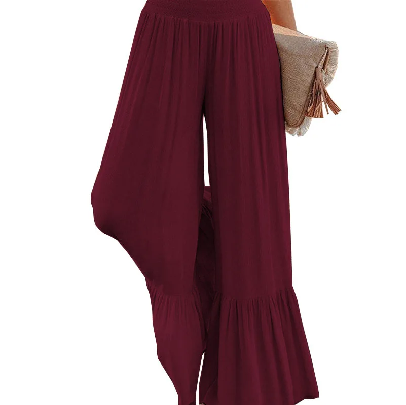 Solid Color Casual Pants High Waist Waist Loose Wide Leg Pants Women