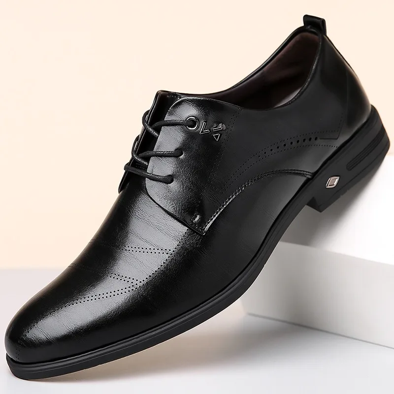 Designer Leather Platform Business Dress Shoes for Men Fashion Soft-soled Casual Spring Autumn Men's Point-toe Wedding Shoes Men 4