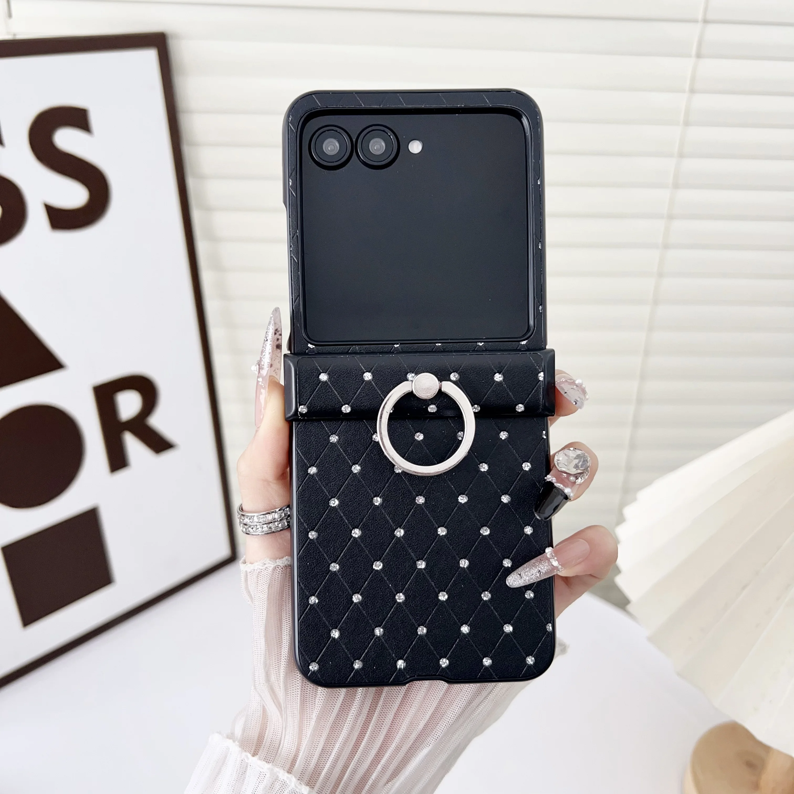 Luxury Diamond Glitter Ring Phone Case - 3-Piece Set with Hinge Protection and Shockproof Cover