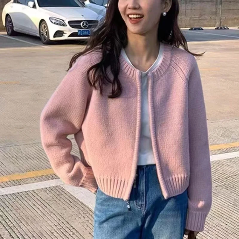 Korean Women Knitted Sweater Autumn Winter Chic Loose Long Sleeve Cardigan Tops Simple Solid Color Sweater Jacket 3