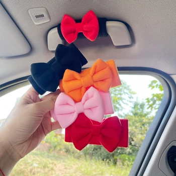 1PC Car Roof Armrest Covers Soft Suede Protective Cover Car Roof Handle Cover Auto Interior Cute Bow Tie Accessories 1