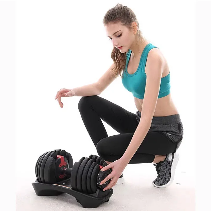 Adjustable Dumbbell 24KG/40KG Dumbbell Set with Tray for Workout Strength Training Fitness