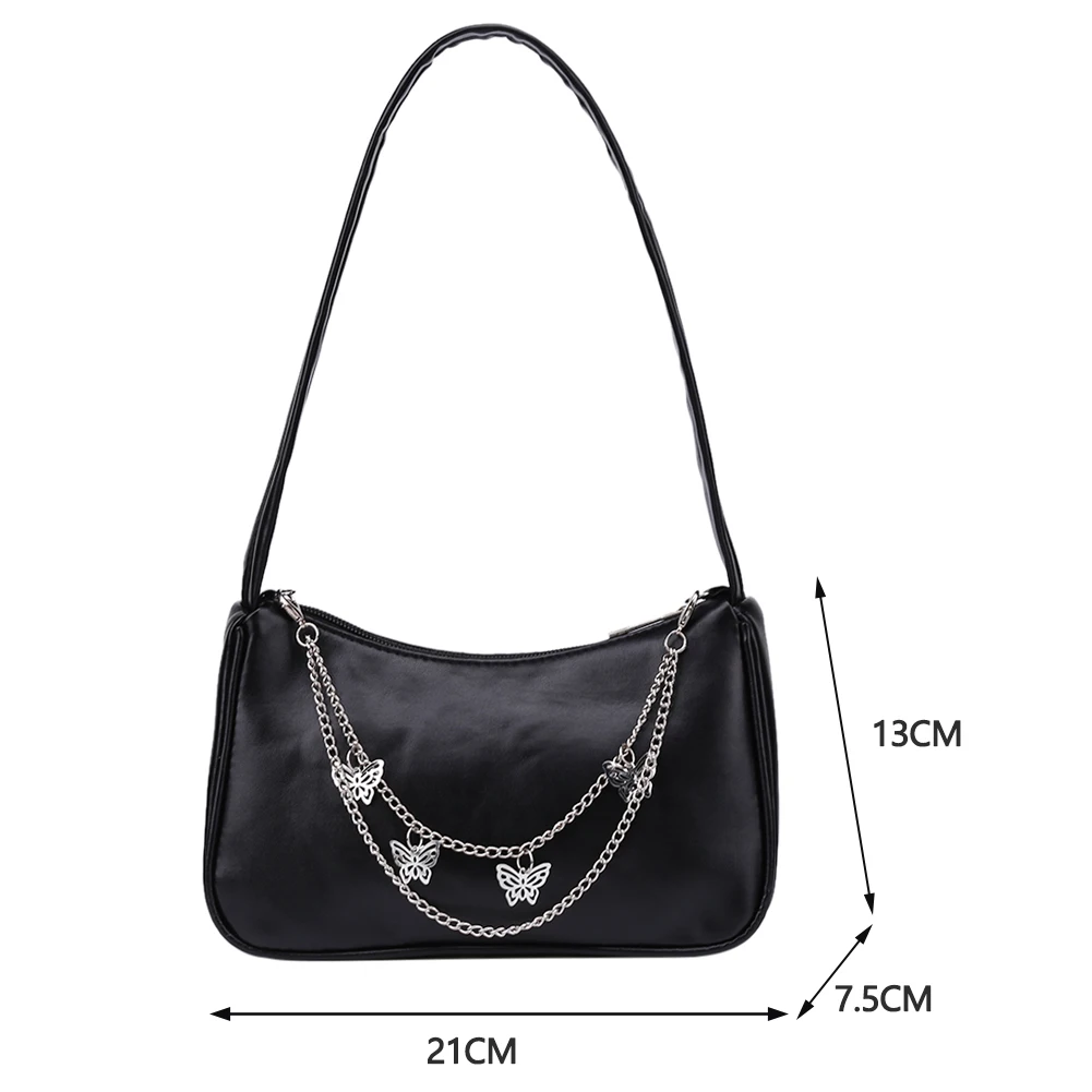 Butterfly Chain Shoulder Bag for Women PU Leather Shopping Bags Y2k Small Tote Handbags Purse Solid Color Trendy Underarm Bag women handbags