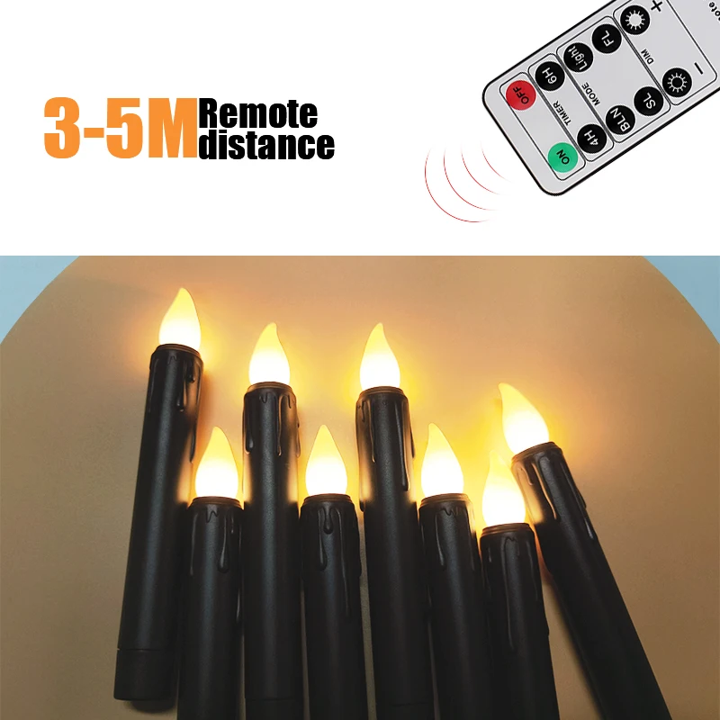 Black Flickering Led Candle with Timer Remote Emitting Color:Black 4 PCS 5