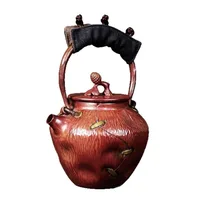 Théière chinoise vintage en cuivre pur épais, grande capacité, bouilloire en cuivre faite à la main, compatible avec les cuisinières électriques en céramique 5