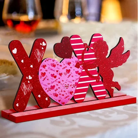 

Valentine's Day Wooden Table Sign Decoration Romantic Table Centerpiece Sign Wedding Letter Decoration for Valentine Day Decor
