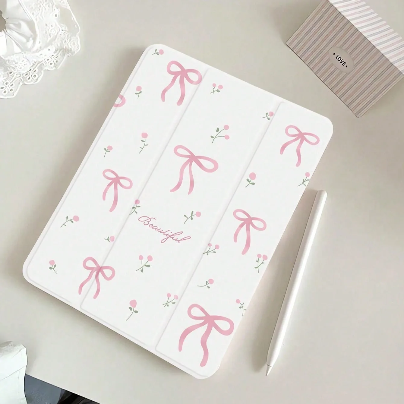 Elegant Pink Floral Bow Tablet Case