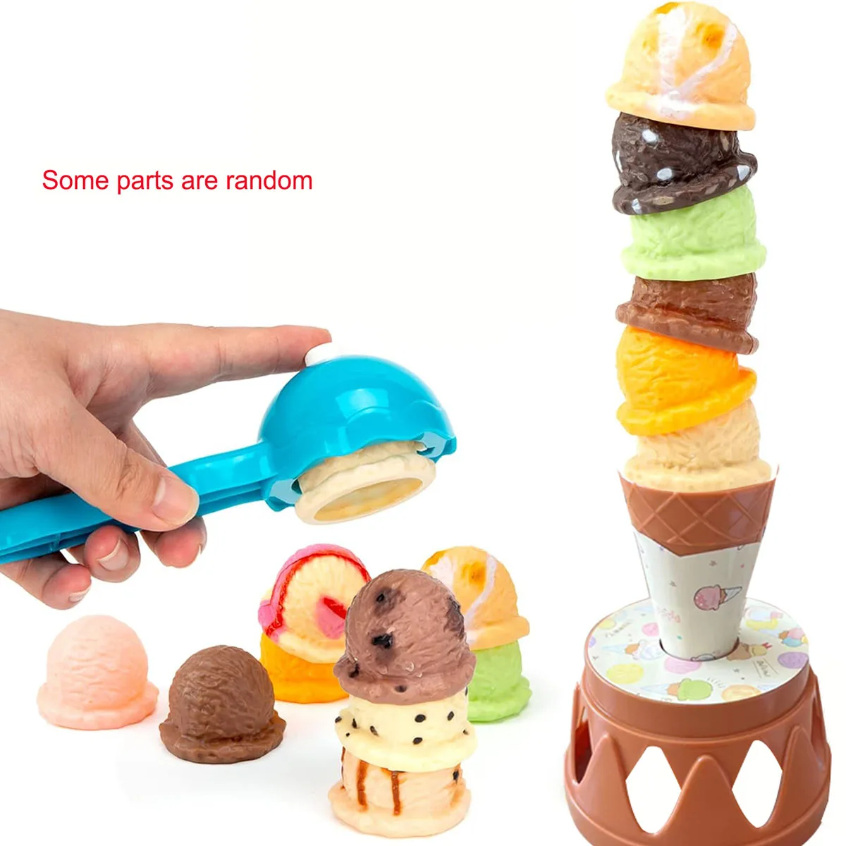 Ice Cream Game Ice Cream Cone Play set Sweet Treats Ice Parlour Toy Frozen Dessert Tower Balancing Game Pretend Kitchen Toys Pretend Kitchen Toys Pretend Food Toys Wooden Ice Cream Playset
