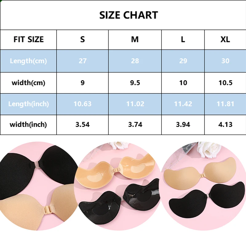 Silicone Adhesive Bra 2Pairs Women Sexy Invisible Push Up Strapless Seamless Front Closure Bralette Underwear Self-Adhesive