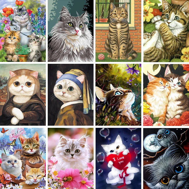 Cartoon Kat 5D Diy Diamant Schilderij Kit Leuke Kat Kruis Diamant Borduurwerk Schilderij Kat Volledige Diamond Mozaicek Home Deco