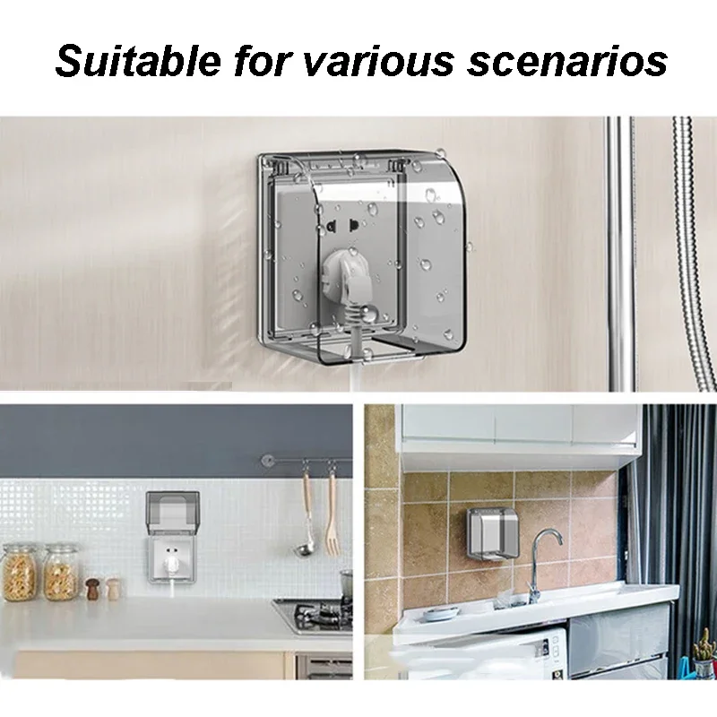 Electrical Power Socket socket protective cover electrical sockets 86 Type Wall Socket Waterproof Box Heightened Self Adhesive Electric Plug Cover Splash Box Sockets Switch Button Protection