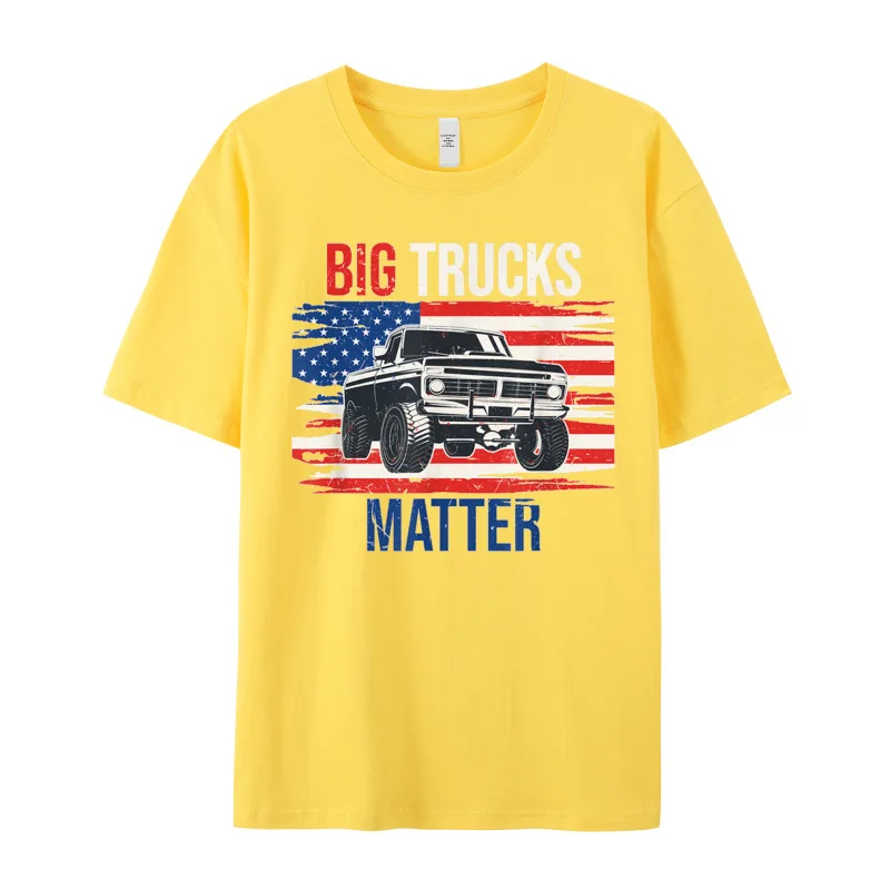 Gift IdeaHip hop Short Sleeve Tees VALENTINE DAY Latest O-Neck 100% Cotton T Shirts Youth T Shirts Funny Big Trucks Matter Love  Funny Big Trucks Matter Love Lifted Truck American Flag Gift T-Shirt__20255 yellow