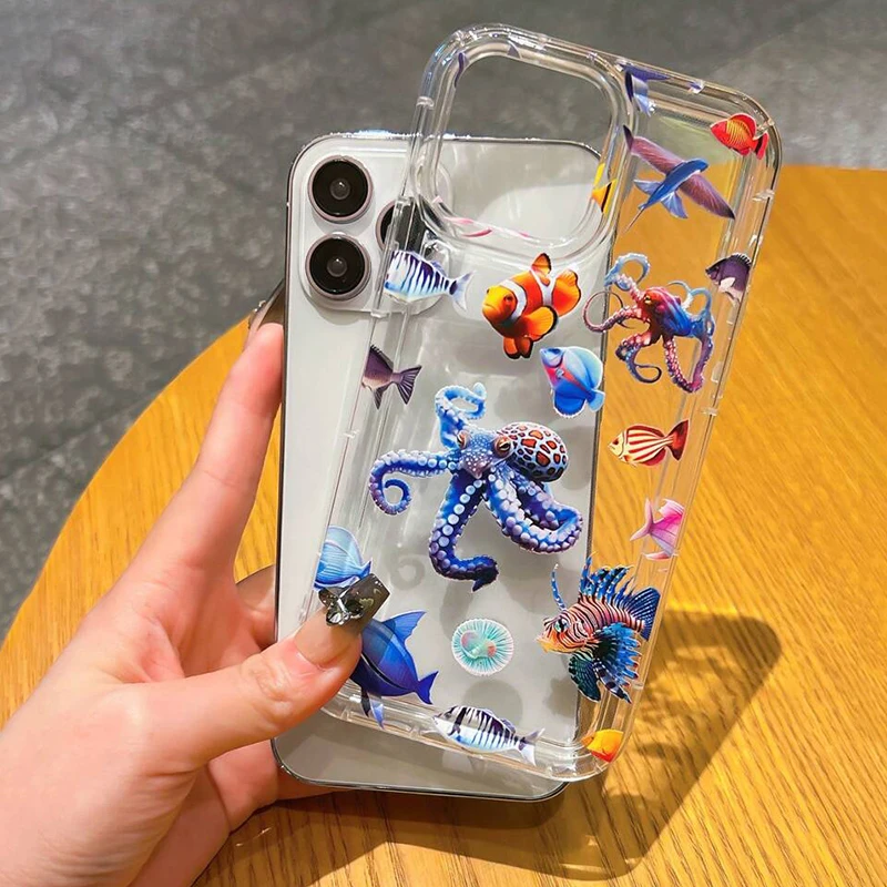 thumbnail image 1 of Funda de teléfono transparente a prueba de golpes con temática de vida oceánica de verano para iPhone 16 15 14 13 12 11 Pro Max Plus 7 8 SE2 XR X XS Funda blanda, 1 of 5