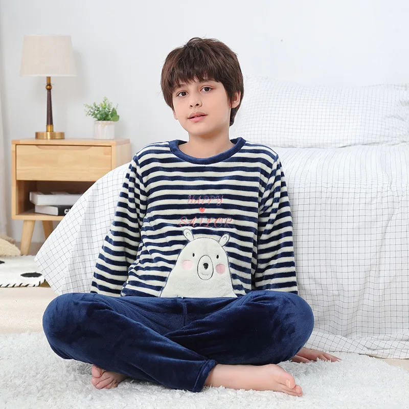 thumbnail image 1 of Pijamas de invierno de manga larga para bebés, ropa de dormir para niños, conjuntos de pijamas de lana para adolescentes, 6, 8, 10, 12, 15 años, 1 of 5