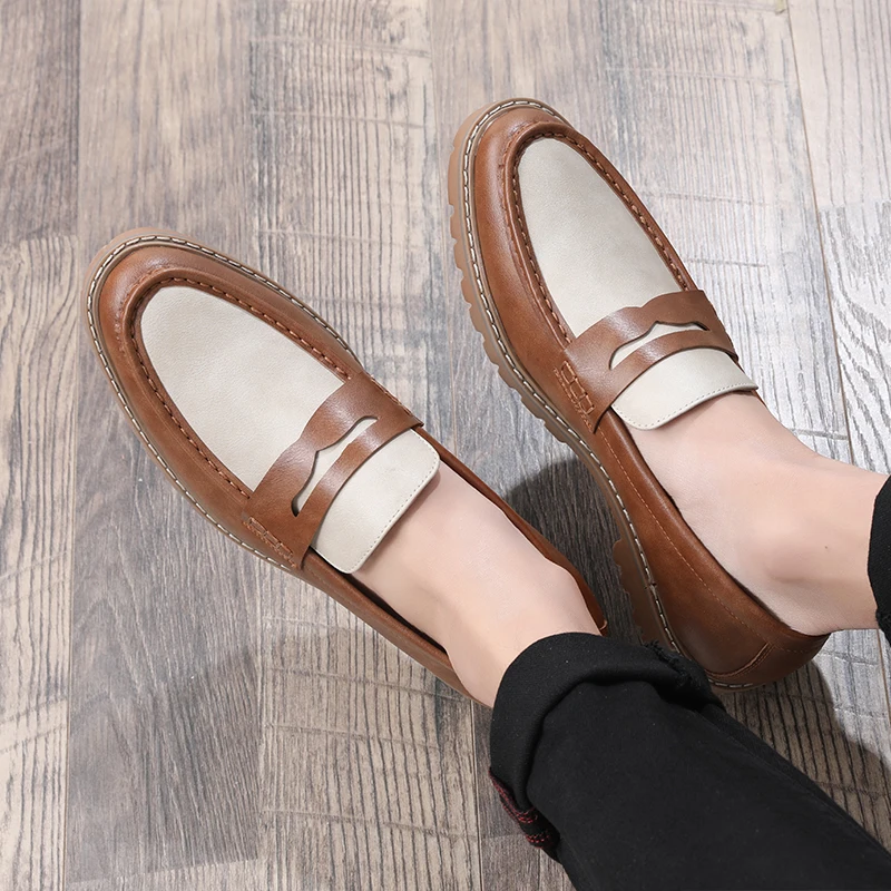 

New Loafers Men Brown Pu Formal Shoes Men Retro Business Lazy Shoes Zapatos Para Hombre Men Dress Shoes