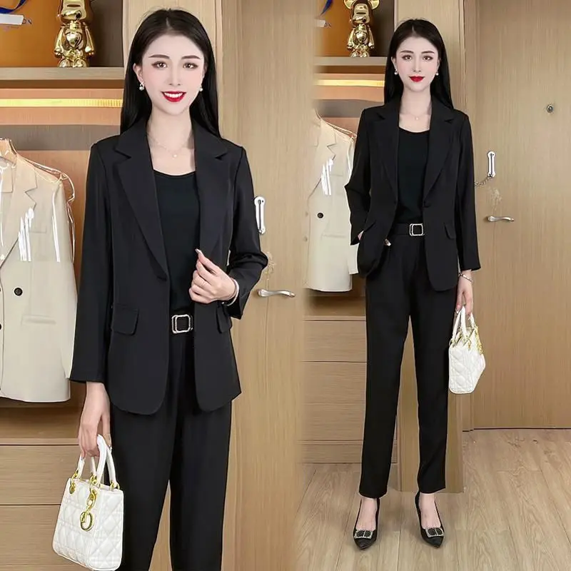 2023 Summer Casual Jacket Blazer Wide Leg Pants Two Piece Elegant Women's Pants Suit Office Outfits Professional Set