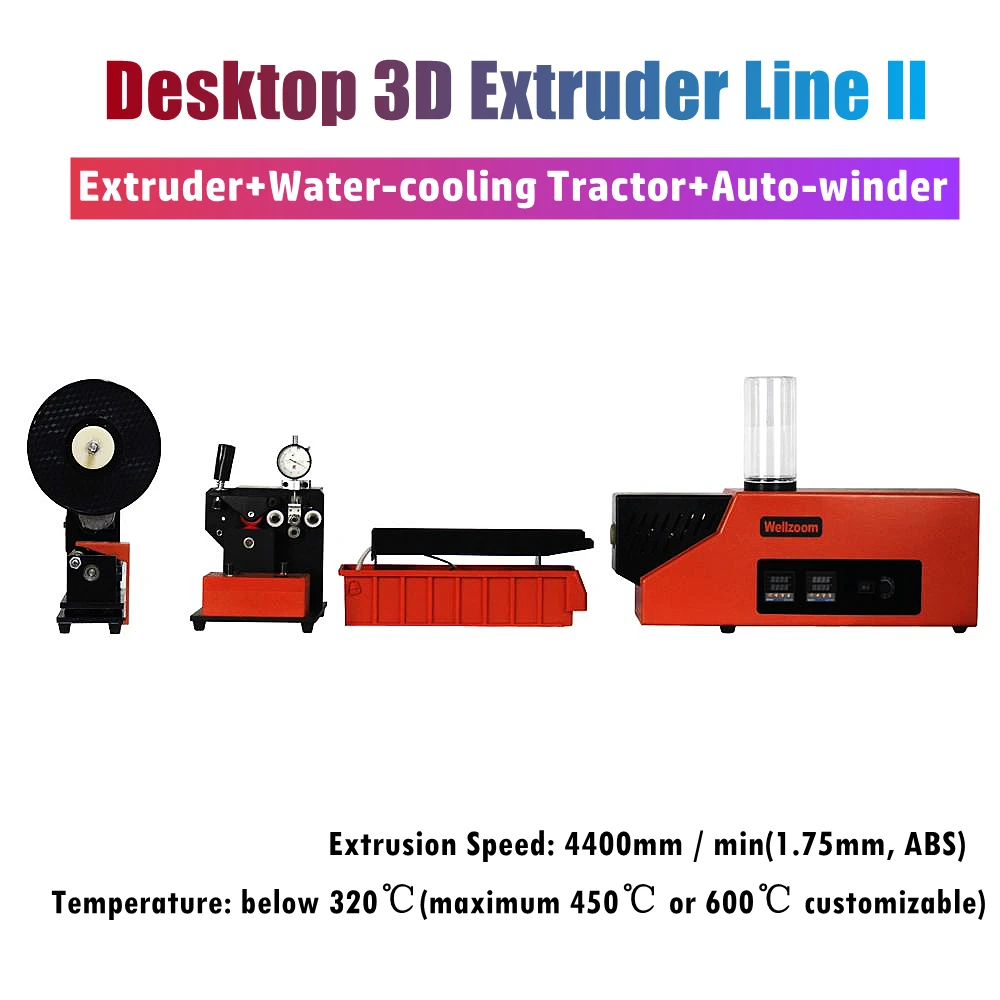 

Wellzoom 4400m/min Models 3D extruder Line II Full Set extruder + Water-cooling Tractor + Auto Winder Lab Household Factory Use
