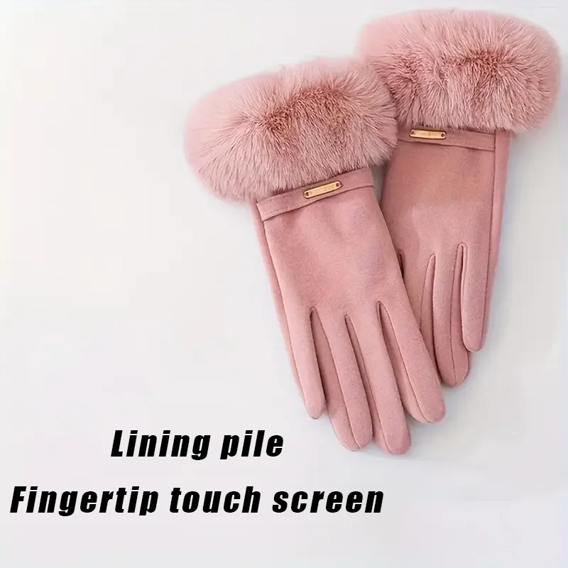 Women Touchscreen Gloves-Soft Double-Layered Faux Rabbit Fur For Ultimate Cold Weather Protection,Windproof,Water-Resistant - 5