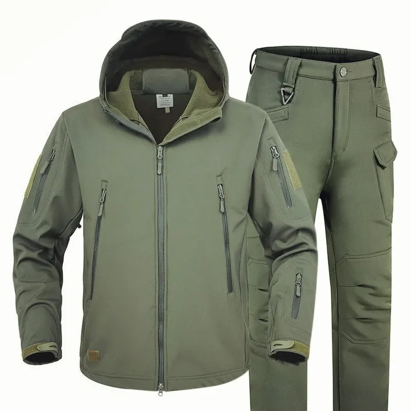 

Hot Winter Soft Shell Jacket Suit Tactical 2 Piece Set Men Outdoor Warm Waterproof Jacket And Pant Hiking Hunting Tracksuit