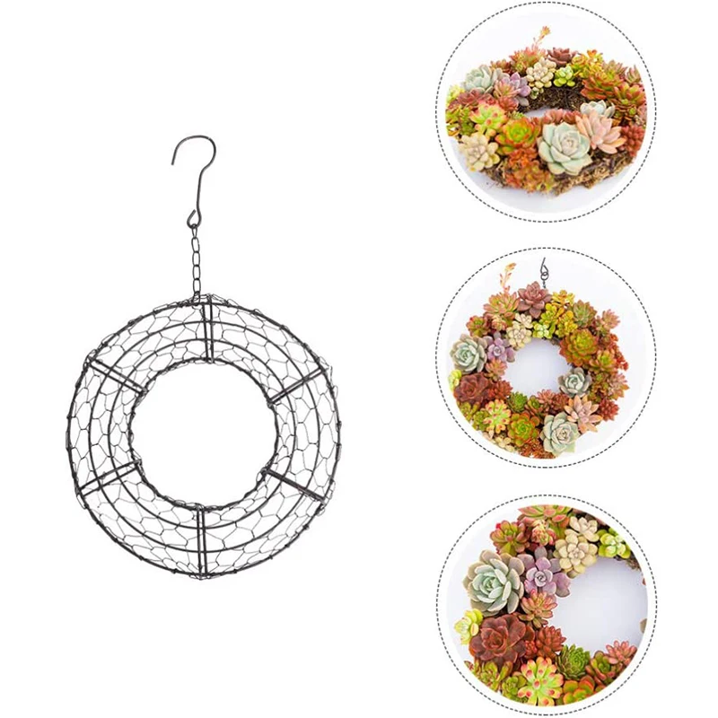 New Round Wreath Frame Succulents Metal Hanging Wreath Frame Form Home Garden Decoration Hook 21cm