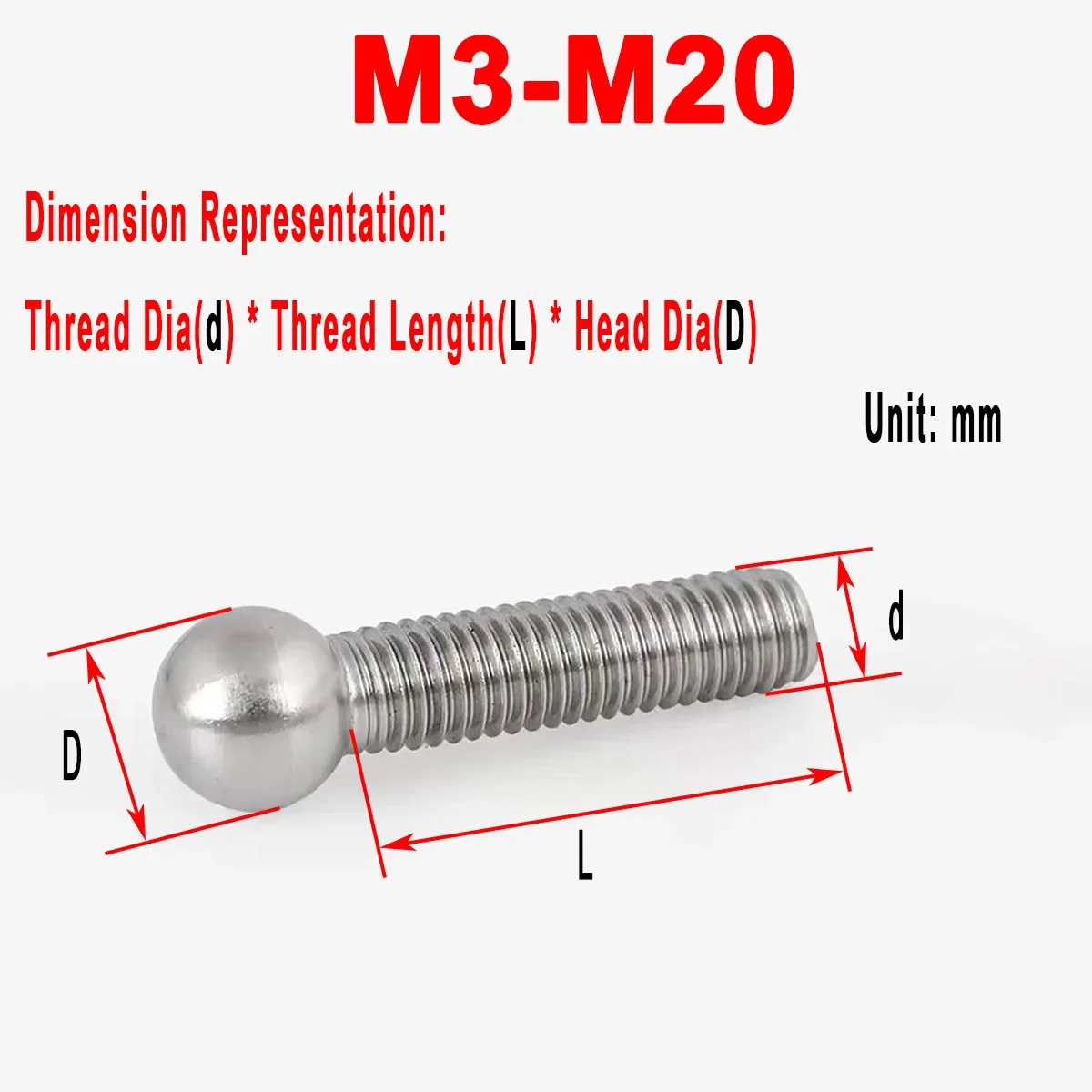 Verstellbarer Kugelgelenk-Schraubbolzen M3 M6 M8 M10 M12 M16 aus 304 Edelstahl für Industrieanlagen-Verbindungszubehör – Detail 1