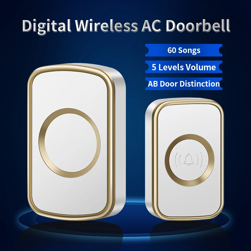 CACAZI Wireless Waterproof Doorbell US EU Plug 300 Meters Range 60 Ringtones 5 Volume Home Intelligent Door Bell Chime