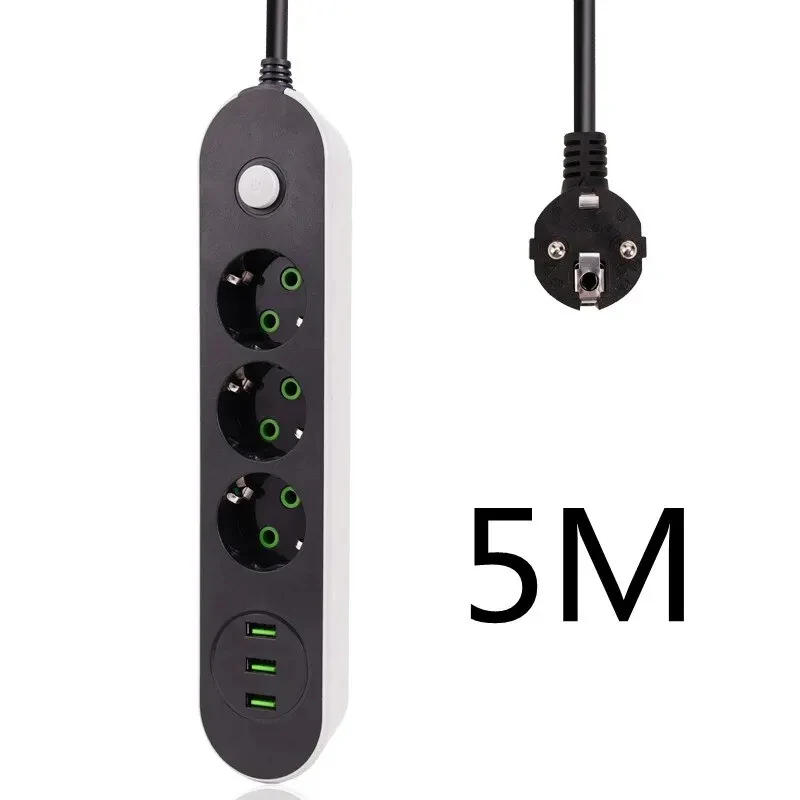 Power Strip 3 Round 3AC USB Travel Adapter Socket Plug EU Extension Cable Kitchen Household Universal Charger