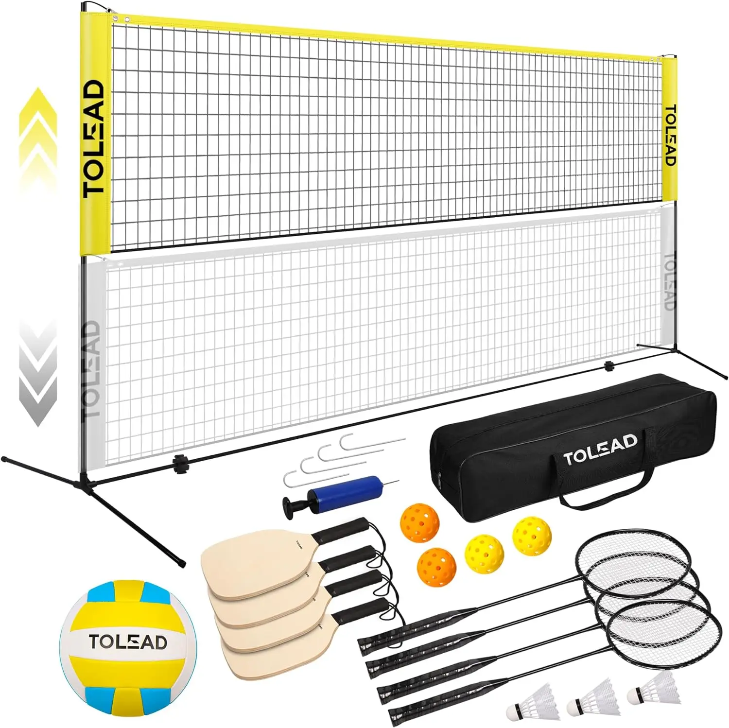 

All-in-One Pickleball & Badminton Net Set, Portable Volleyball Net Set (17ft Wide x 3-5ft Height) for Backyard,Outdoor Sport