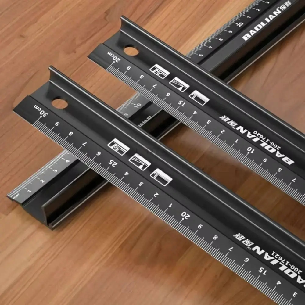 20/30/45cm Durable Aluminum Alloy Straight Ruler Anti-cut Hand Precise Measuring Woodworking Ruler Non-slip Protective Ruler