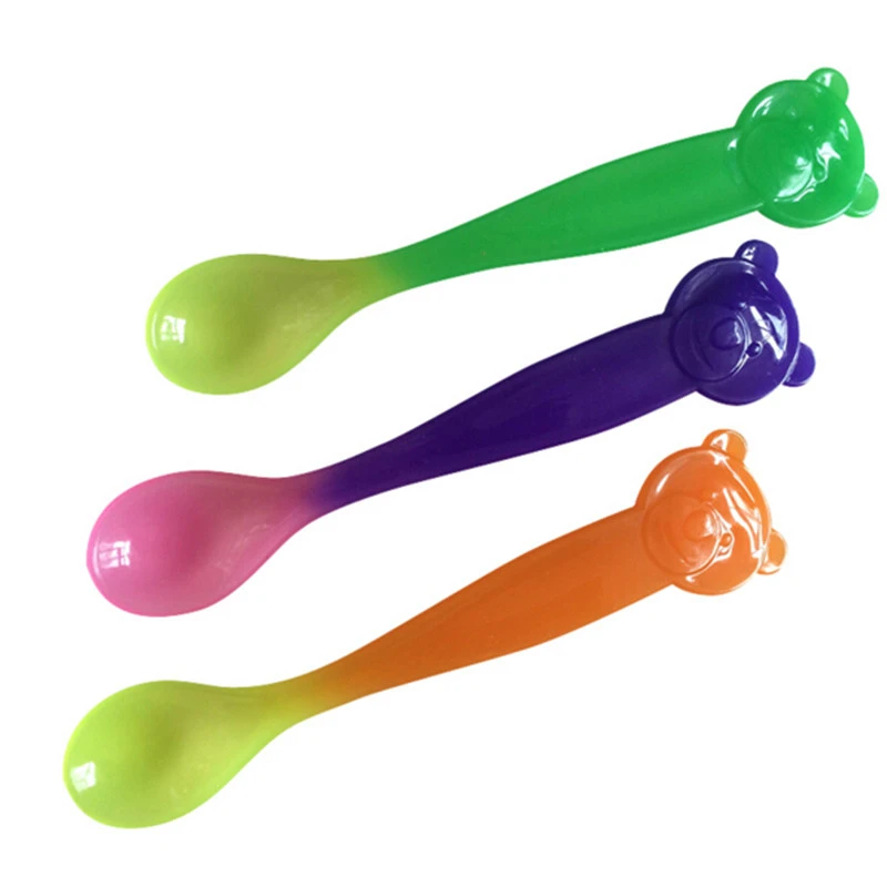 Temperature Sensing Spoon 3 Colors for Kids Boys Girls Silicone Feeding Baby Spoons Baby care set baby feeding spoon