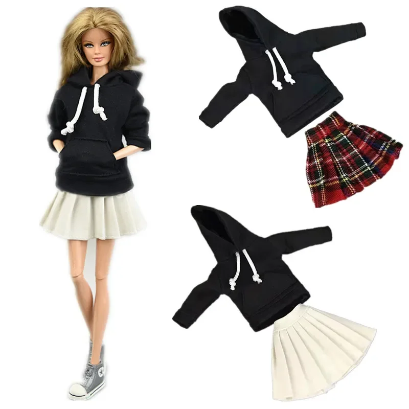 

11.5" Doll Clothes Winter Long Sleeve Black Top Hoodies Skirt Suit Clothes for Barbie Outfits 1/6 BJD Dolls Accessories Kid Toy